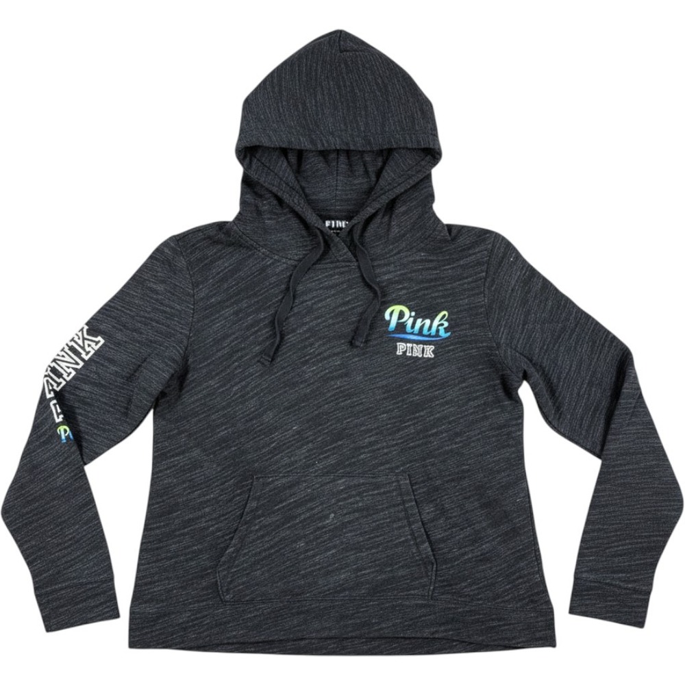 Pink‎ Victoria's Secret Hoodie Logo Graphic Charcoal Black Gray Large Women